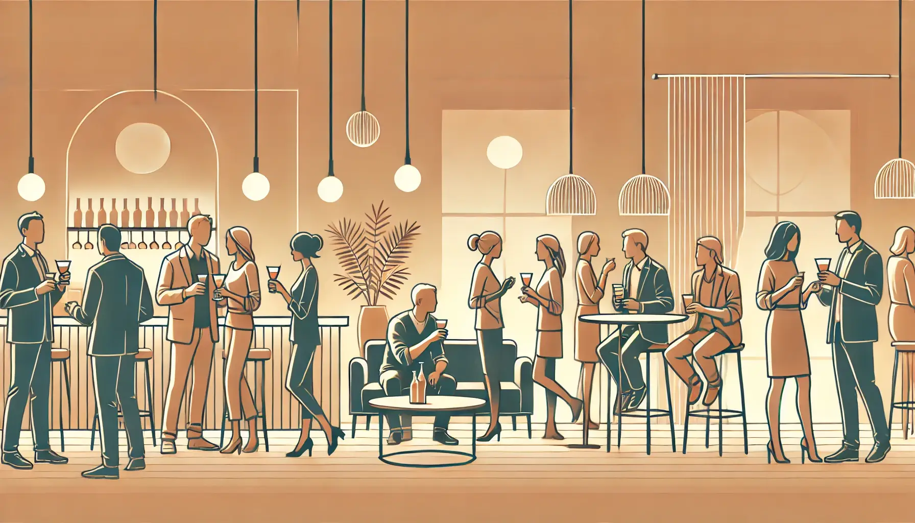 Illustration eines After Work Lounge-Events der Wirtschaftsjunioren Aschaffenburg im Fräulein Lotte